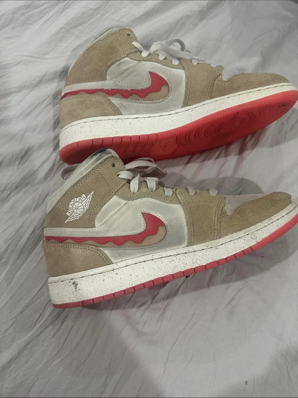 Jordan Mid-Top Sneakers in Beige with Red Accents